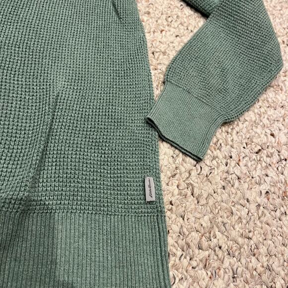 Eddie Bauer Cotton Blend Waffle Knit Sweater Sz M Green Casual Fall Cozy - Picture 3 of 6